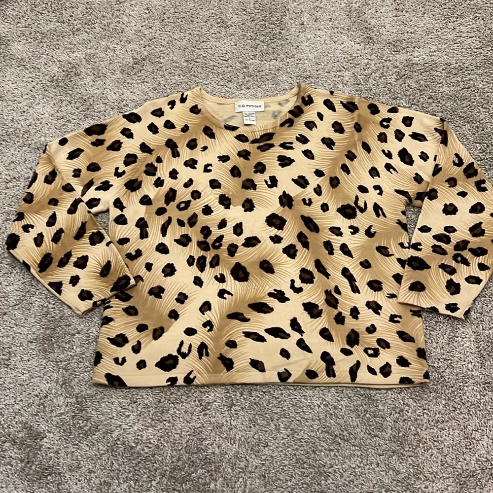 CD Cathy Daniels Petites‎ Leopard Print Sweater Women Large Mobwife animal print